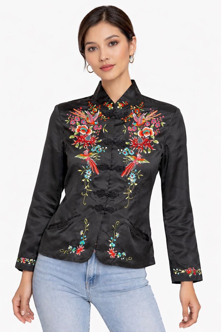 Vintage Plum Blossoms Chinese Silk Embroidered Bird Floral Jacket Sz 36 Small